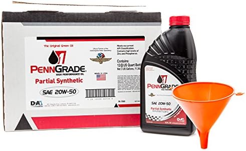 PENN GRADE 1, 20W-50 Partial Synthetic Racing Oil 12 Pack With Funnel