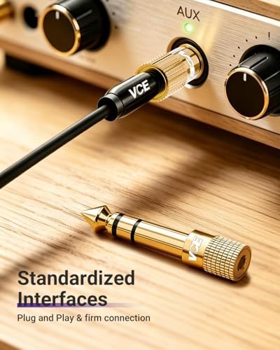 VCE 3.5mm to 1/4 Adapter Stereo Headphone Adapter, 24K Gold-Plated, 2-Pack | Seamless Audio Connection, Premium Sound Fidelity, Secure TRS Connection for Aux Cable, Guitar Amplifier, Headphone