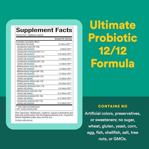 Natural Factors Ultimate Probiotic 12/12 Formula - Digestive Health Support Supplement with Probiotics - Immunity & Gut Health Support Supplement - 120 Vegetarian Capsules (120 Servings)