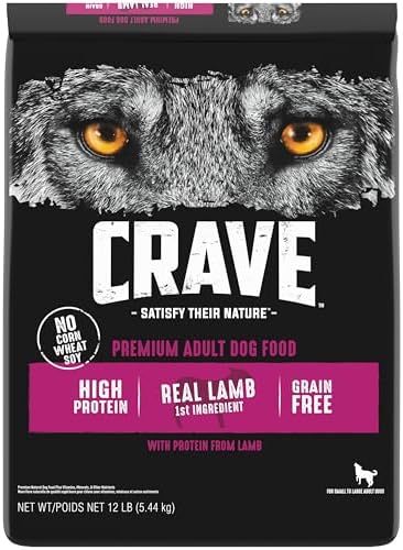 CRAVE Grain Free High Protein Natural Adult Dry Dog Food, Lamb, 4 lb | 34% protein, real animal protein, no by-product meal, no corn, wheat, soy, no artificial flavors, energy support