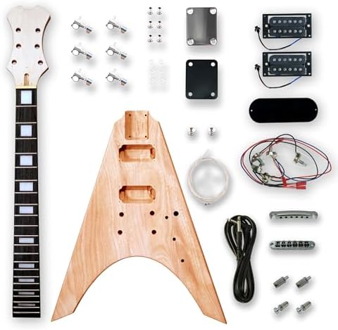 DIY Electric Guitar Kits Okoume wood Body curved top with mahogany veneer cover maple neck & composite ebony fingerboard