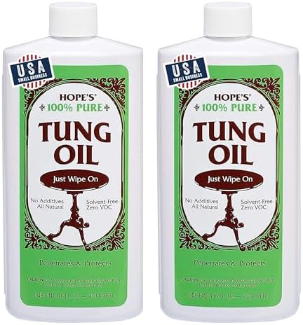 HOPE'S 100% Pure Tung Oil, Food Safe, Premium Waterproof Natural Wood Finish and Sealer for Indoor and Outdoor Projects,16 Fl Oz, 1 Pack