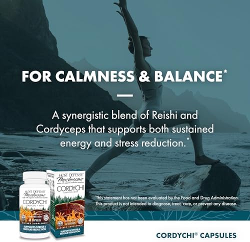 Host Defense CordyChi Capsules - Energy & Immune Support Supplement - Cordyceps & Reishi Mushroom Supplement for Relaxation & Respiratory Support - Aids Against Tiredness - 120 Capsules