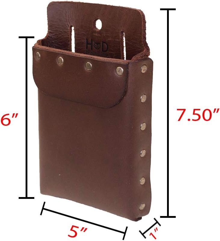 Hide & Drink, Riveted Squared Tool Pouch for Waist Belt, Heavy Duty Case, Rustic Tool Organizer, Full Grain Leather, Handmade, Bourbon Brown
