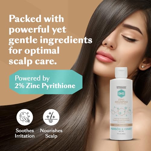 DHS Zinc Shampoo – Dandruff Shampoo – for Flaky and Dry Scalp with 2% Zinc Pyrithione, 8 oz