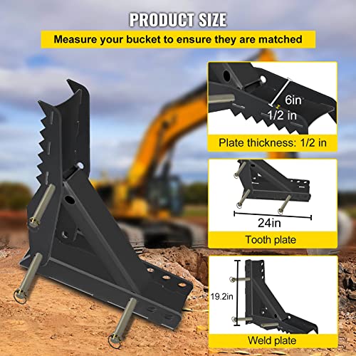24 inch Excavator Hydraulic Thumb Backhoe Excavator Thumb Attachments Weld 1/2 Inch Teeth Thick Steel Plate Assembly CNC Plasma Cut Bolt-On Design