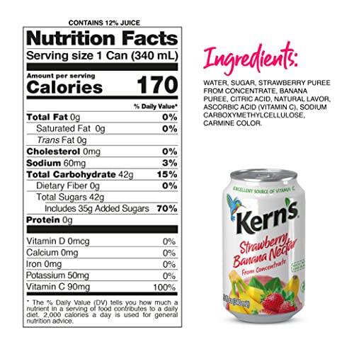 Kern’s Tropical Fruit Nectar Juice Variety Pack - Mango Nectar & Peach Juice - Made from Fruit Puree for Smoothie Mix, Cocktail Mixers & Kids Drinks - 11.5oz, 12 Pack Canned Drinks