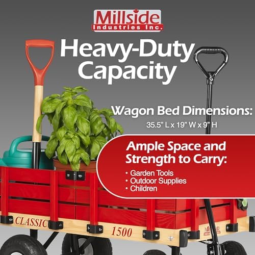 Millside Industries Classic Wood Wagon with Red Removable Wooden Racks