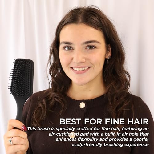 Denman (Black) Mini Paddle Cushion Hair Brush for Blow Drying, Detangling & On the Go Travel - Comfortable Styling