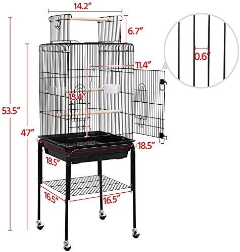 Yaheetech 53.5" Open Top Parrot Bird Cage with Detachable Rolling Stand, Roof Play Flight Cage for Cockatiels, Sun Conures
