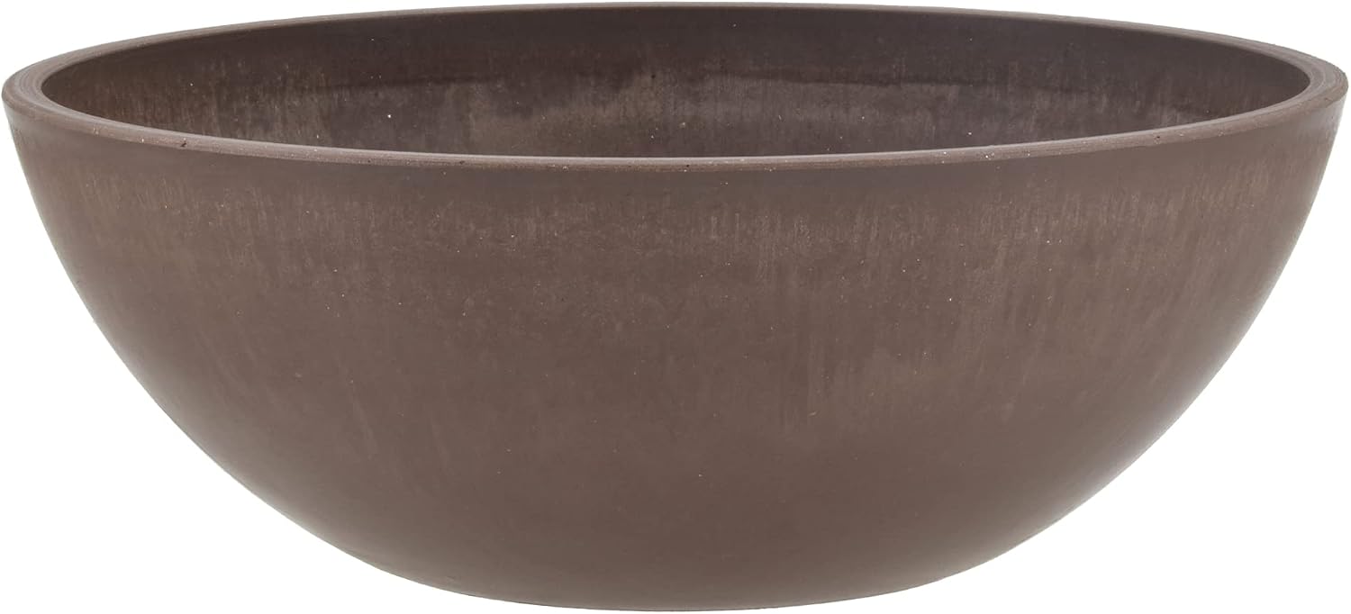 PSW Pot Collection M30DC 12-inch Plastic/Stone/Wood Composite Low Bowl Planter – No Drainage Hole (Drillable), Shallow Indoor/Outer Pot for Succulents, Bonsai, Fairy Gardens, Herbs, Dark Charcoal