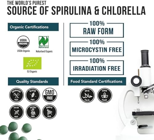 Organic Spirulina & Chlorella Tablets – 4 Organic Certifications, Raw