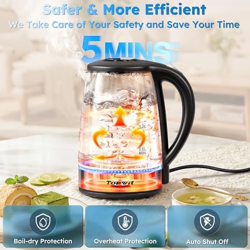 TOPWIT 2.0L Glass Electric Kettle, Hot Water Boiler, BPA-Free