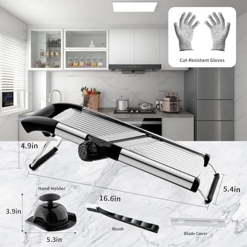 VEKAYA Mandoline Slicer, Mandoline Slicer for Kitchen, Adjustable Mandolin, Stainless Steel Mandoline, Vegetable Slicer, Potato, Onion, Cucumber