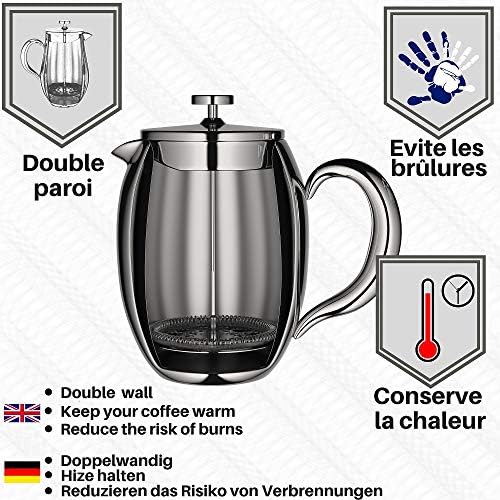 VeoHome - 0.75 litre plunger - Unbreakable and keeps the coffee hot for a long time thanks to its double stainless steel shell