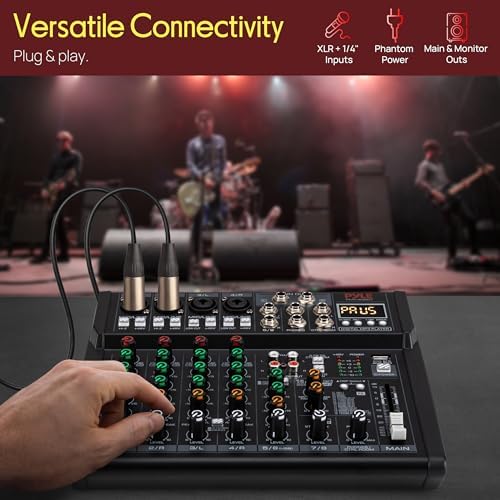 Pyle Professional Wireless DJ Audio Mixer - 4 Channel Bluetooth Controller Sound Mixer, USB Audio Interface
