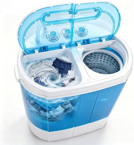 ZenStyle Portable Washer Compact Twin Tub 9.9 LB Mini Top Load Washing Machine Washer/Spinner w/ 6.57 FT Inlet Hose