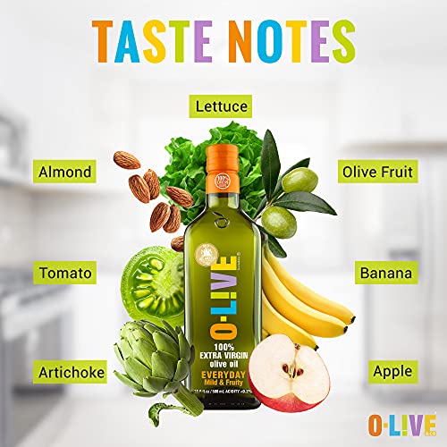 O-Live & Co. 25 Fl Oz 100% Extra Virgin Olive Oil - No Additive - Single Origin Versatile EVOO - First Cold Pressed - Polyphenol Rich - Glass Bottle - New Harvest - Award Winner