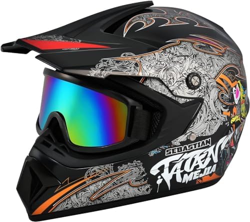 Motocross Helmet ATV Dirt Bike Helmets Off-Road Helmet with Gloves Goggles for Unisex Adult Youth DOT/FMVSS 218 Approved (Medium, Black)
