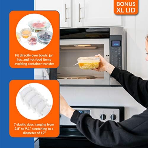Modfamily Silicone Stretch Lids (7 pack, includes EXCLUSIVE XL SIZE), Reusable
