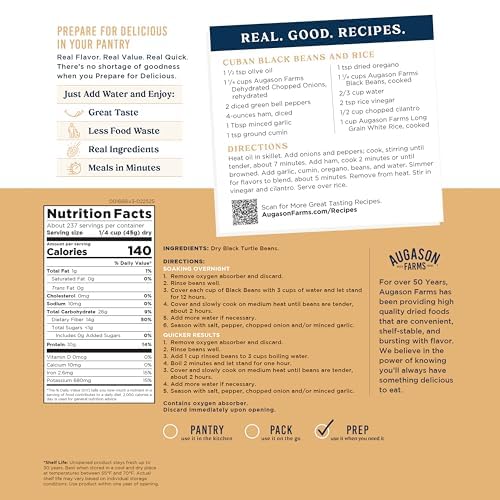 Augason Farms Dried Black Beans 4 Gallon | Emergency Food Supply, 237 Servings, 30 Year Shelf Life, Good Source of Iron, Protein, and Potassium