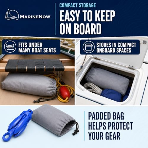 1/2 lb Aluminum Folding Grapnel Anchor Kit with 15 ft Marine-Grade Rope, Float, Snap Hook & Padded Bag for Inflatable Boats, Canoes, & Float Tubes