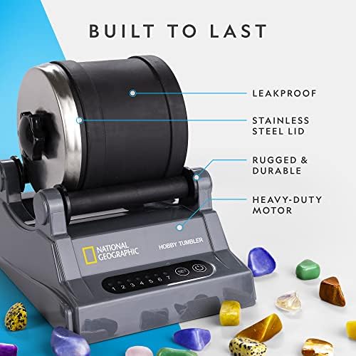National Geographic Hobby Rock Tumbler Kit for Kids and Adults Ages 8+ | Rough Gemstones, 4 Polishing Grits, Rock Polisher, Geology Science Kit, Rock Tumbling for Kids and Adults, Birthday Gift