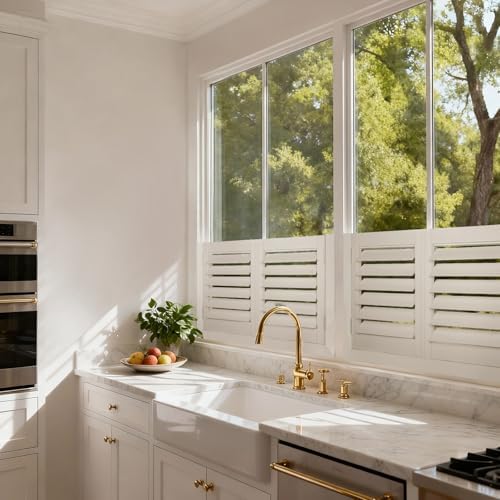 TWOPAGES Cafe Plantation Shutters for Interior Window, Custom Wood Blinds | Made to Oder, Wood Blinds, Adjustable Louvers, Cafe Half Window Design