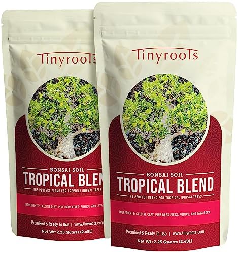 Tropical Bonsai Soil - Tinyroots Ready to Use Bonsai Soil Mix, Fast Draining Pre-Mixed Bonsai Potting Soil, 2.25 Quarts