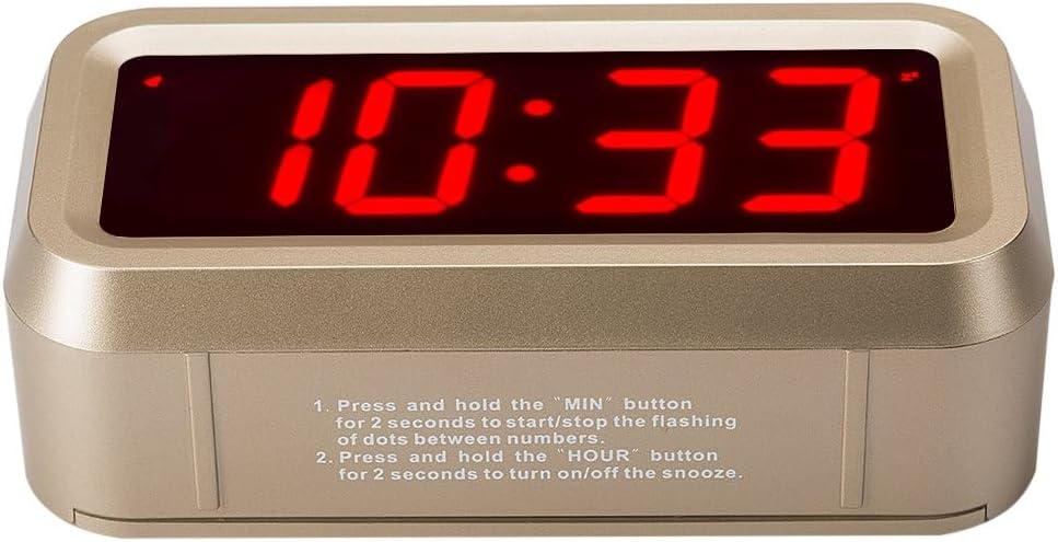 Digital Alarm Clock Battery Operated with LED Display for Bedrooms, Long Battery Life for 12 Months, 3 Brightness Adjustable, 12/24 Hour, Snooze, Black Case with Red Digits