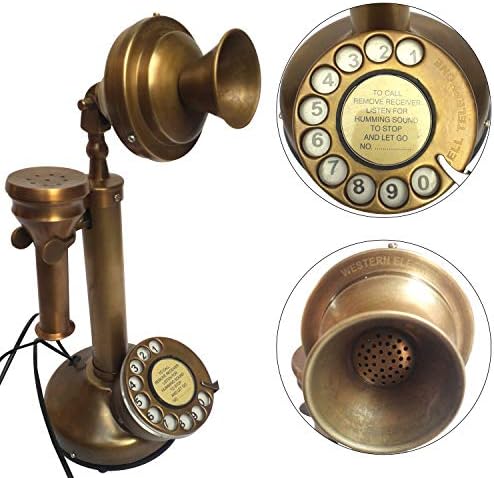 Antique Brass Candlestick Phone Replica Electronic Corded Rotary Dial Phone Home DecorWestern Electric Bell Telephone