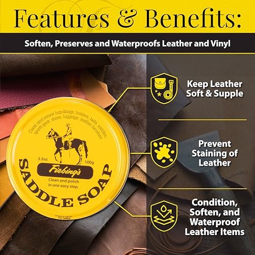 Fiebing's Yellow Saddle Soap for Leather (3.5 oz Tin) - Leather Cleaner & Conditioner to Soften