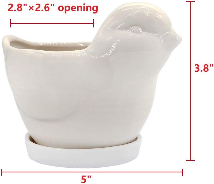 GeLive White Cow Succulent Pot, Small Ceramic Animal Planter with Drainage Hole & Saucer for Cactus, Mini Air Plants, Pencil Holder Brush Organizer, Indoor Home Office Desk Decor, Funny Gift