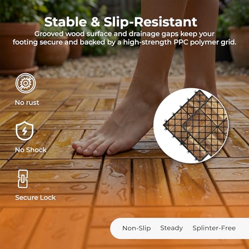 Majestick Goods 8-Pack Slat Acacia Wood Interlocking Deck Tiles