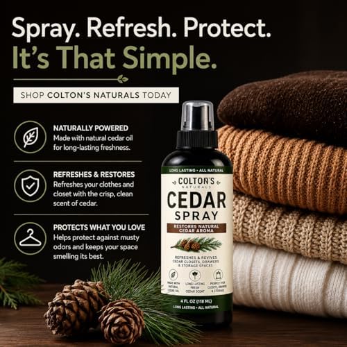 Colton's Naturals Cedar Spray – 4 ounce – With Lavender Extract – Non-Chemical Wood Protection – for Cedar Wood – Restores Scent 4oz