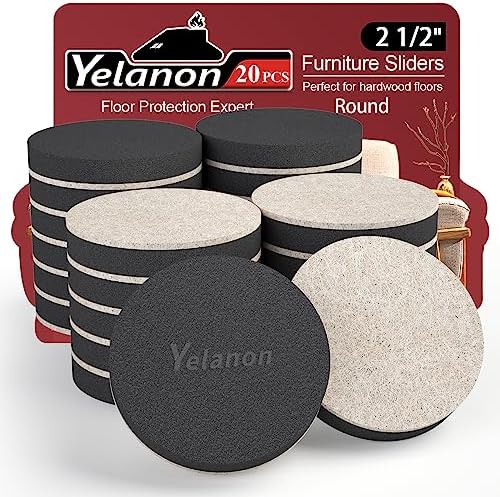 Yelanon Felt Furniture Sliders 20 Pcs 3.5" Round for Hardwood & Tile