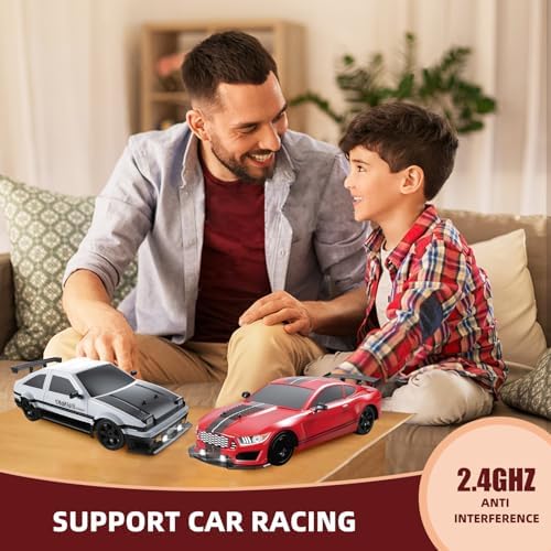 RC Drift Car 2.4GHz 1:16 Scale 4WD High Speed Remote Control Cars Vehicle with LED Lights Two Batteries and Drifting Tires Racing Sport Toy Cars for