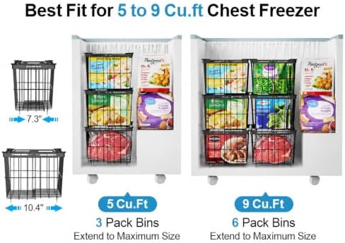 Freezer Organizer Bins - 3 Pack Adjustable Width for 5 to 7 Cu Ft Chest Freezers