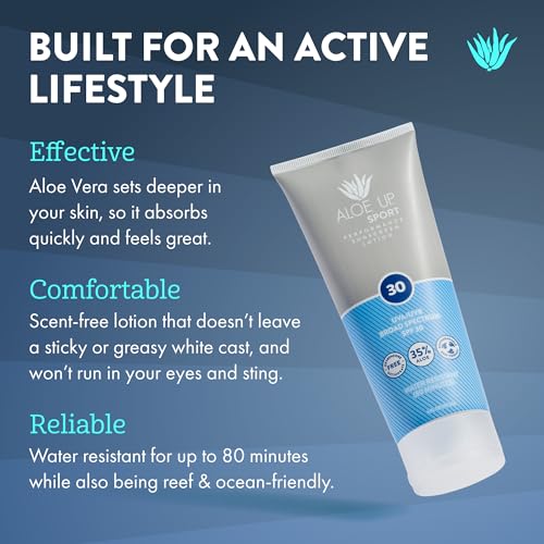 Aloe Up Sport Sunscreen Spray SPF 30, Water Resistant, Non-greasy, 6 oz | Broad-spectrum SPF 30; Water resistant up to 80 min; Non-greasy, With aloe vera gel, fragrance-free