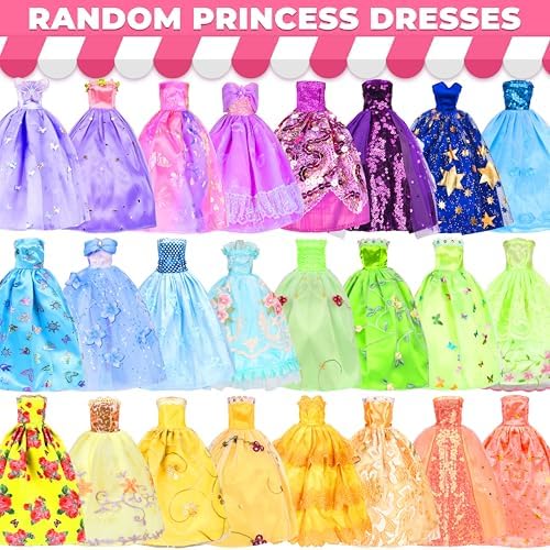 195 Pcs Doll Clothes and Accessories Kit, Include Princess Gowns, Fashion Skirt, Slip Dresses, Tops, Pants, Bikini Swimsuits, Shoes, Crowns