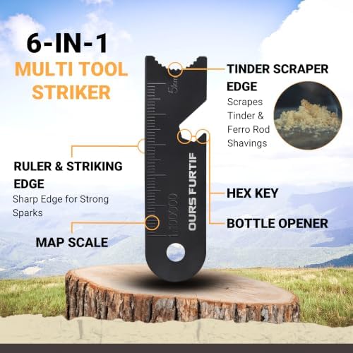 Ferro Rod Fire Starter Kit with Fatwood Tinder Stick - 3/8" Thick Ferrocerium Flint and Steel Fire Starter