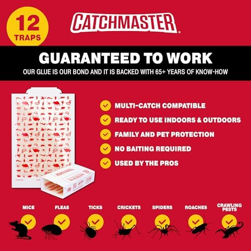 Catchmaster Extra Sticky Insect & Mouse Traps 12-Count, 5.3"x8" Glue Boards for Mice & Insects