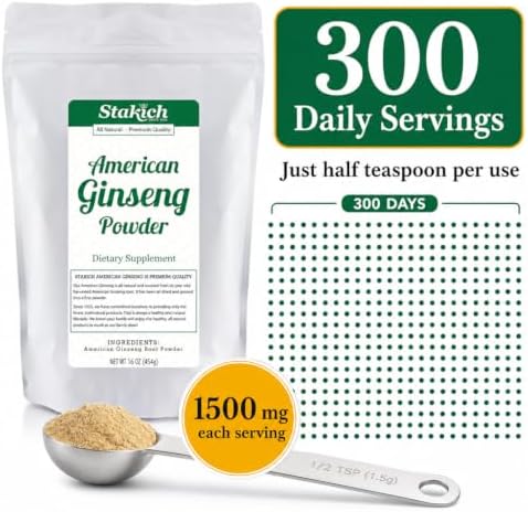 Stakich American Ginseng Root Powder - 100% Pure Root Powder - 1 lb