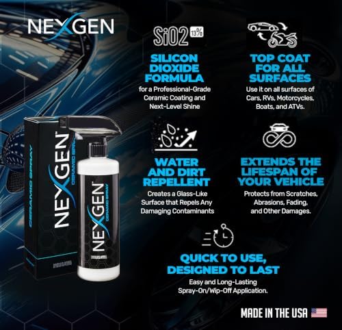 Nexgen Ceramic Spray Silicon Dioxide, Easy to Apply Ceramic Coating Spray for Cars, 16 oz | Professional-Grade Protective Sealant Polish for Cars, RVs