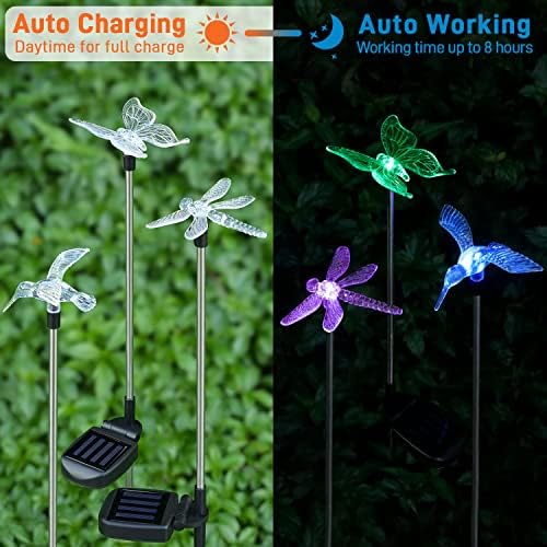 OxyLED Solar Garden Stake Light 6 Pack Outdoor Figurine Lighting Waterproof | Color Changing Solar Hummingbird Lights Butterfly Dragonfly for Patio