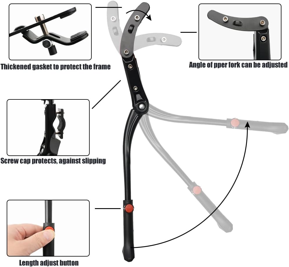 TOPCABIN Bike Kickstand Adjustable Aluminium Alloy Bicycle Kickstand Bike Side Kickstand Fit for 22" 24" 26" 28" Mountain Bike Road cycling/BMX/MTB (Black for 22-24-26-27-28 inch bike)