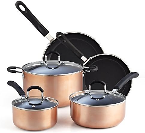 Cook N Home 8-Piece Nonstick Pot and Pan Set with Lid Induction Compatible | Cookware Set Includes Saucepan with Lid, Stockpot with Lid, Frying Pan, Kitchenware set Non Stick, Black