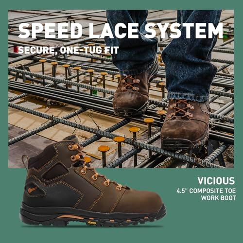 Danner Vicious Composite Toe Work Boots for Men, Waterproof, ASTM Approved | Composite Toe Boots for Men, For Electrical Hazard Work, Slip Resistant Grip, TPU Shank, Construction Boots
