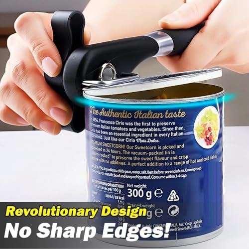 Side Cut Can Opener, Smooth Edge Manual Can Opener, Black