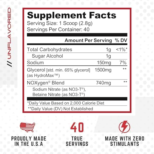 Purus Labs NOXygen Powder Pre-Workout Accelerator | Nitric Oxide Booster & Oxygen Amplifier | Hydromax Glycerol & NO3-T Nitrates | 40 Servings, Pack of 2 (Unflavored)